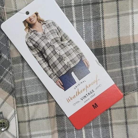 Weatherproof Vintage Womens Plaid Print Flannel Shirt Top Medium Size Green - Picture 6 of 9